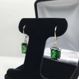 2ct Green Emerald Cut Royal Solitaire Women Drop Earrings 14k White Gold Finish