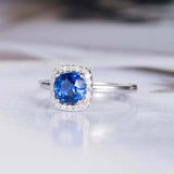 1.4ct Round Cut Blue Sapphire Engagement Ring Halo Solitaire 14k White Gold Over