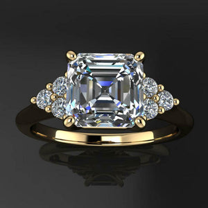 Petite Round Accent Engagement Ring 1.8ct Asscher Diamond 14k Yellow Gold Finish