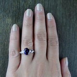 2.6ct Oval Cut Blue Sapphire Engagement Ring 14k White Gold Finish Three Stone