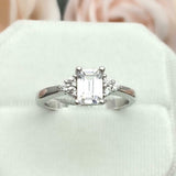 1.4ct Engagement Ring Emerald Cut Diamond Solitaire Petite 14k White Gold Finish