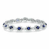 25ct Oval Cut Blue Sapphire Diamond Floral Tennis Bracelet 14k White Gold Finish