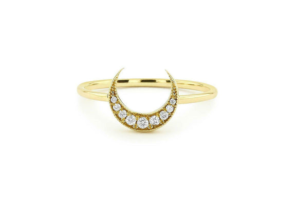 Crescent Moon Engagement Ring 1ct Round Cut VVS1D Diamond 14k Yellow Gold Finish