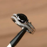 2ct Engagement Ring Oval Cut Black Diamond Bridal Set Design 14k White Gold Over