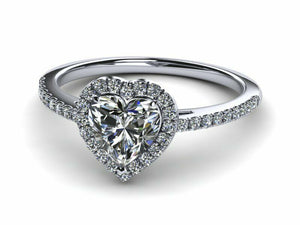 1.6ct Engagement Ring Heart Cut Diamond Round Accent Halo 14k White Gold Finish