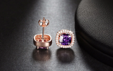 2ct Cushion Cut Purple Amethyst Halo Solitaire Stud Earrings 18k Rose Gold Over