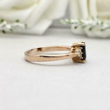 1.4ct Engagement Ring Emerald Black Diamond Solitaire Petite 14k RoseGold Finish