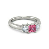 2Ct Princess Cut Pink Sapphire Diamond Accent Trilogy Ring 14K White Gold Finish