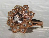 2.7ct Round Cut Peach Morganite Floral Halo Engagement Ring 14k Rose Gold Finish