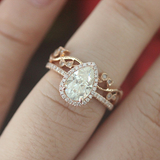 1.5ct Pear Cut VVS1 Diamond Engagement Ring 14k Rose Gold Finish Halo Bridal Set