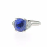 2.3ct Cushion Cut Blue Sapphire Engagement Ring Trilogy 14k White Gold Finish