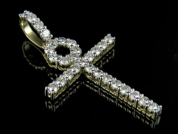 0.65ct Round Cut VVS1D Diamond Pendant Ankh Cross 14k YellowGold Finish NO CHAIN