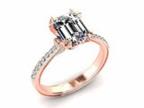 2ct Emerald Cut Diamond Engagement Ring Solitaire with Accent 14k Rose Gold Over