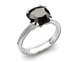 1.6ct Cushion Black Diamond Engagement Ring Accents Solitaire 14k WhiteGold Over