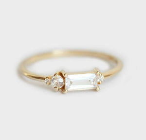 0.7ct Baguette Cut Diamond Engagement Ring 14k Yellow Gold Finish Minimalist