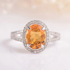 2ct Oval Cut Yellow Citrine Halo Diamond Split Shank Ring 14k White Gold Finish