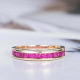 1.5ct Princess Cut Pink Ruby Wedding Band Half Eternity 14k Yellow Gold Finish