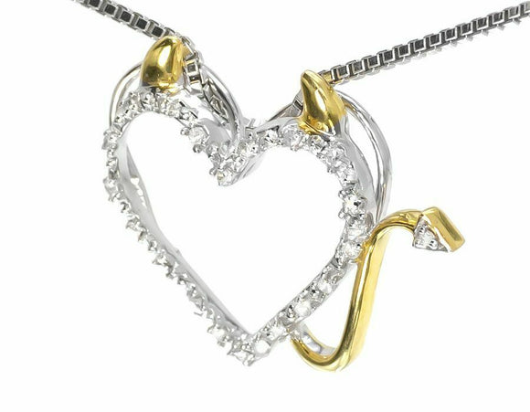 0.15ct Round Cut VVS1D Diamond Pendant Devil Heart 14k Two Tone Finish NO CHAIN