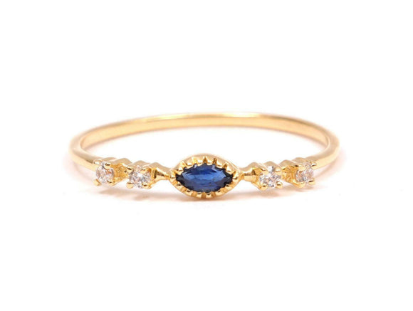 1ct Wedding Ring Band Marquise Cut Blue Sapphire Stackable 14k YellowGold Finish