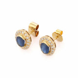 1.75ct Stud Earrings Oval Cut Blue Sapphire Stylish Halo 14k Yellow Gold Finish