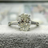 2.5Ct Oval Cut Diamond Baguette Accents Engagement Ring 14K White Gold Finish