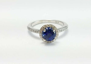 1.6ct Round Cut Blue Sapphire Engagement Ring Diamond Halo 14k White Gold Finish