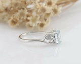 2ct Oval Blue Aquamarine Engagement Ring Leaf Accent Design 14k White Gold Over