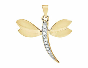 0.2ct Round Cut VVS1D Diamond Pendant Dragonfly 14k Yellow Gold Finish NO CHAIN