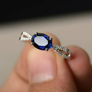 1.2ct Oval Cut Blue Sapphire Engagement Ring 14k White Gold Finish Split Shank