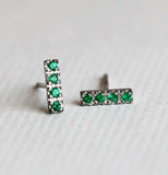 0.5ct Round Cut Green Emerald Vertical Bar Stud Earrings 14k White Gold Finish