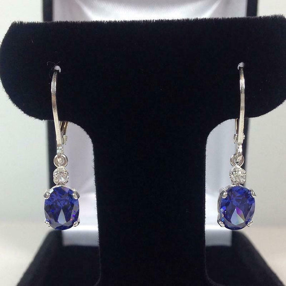 2Ct Oval Cut Blue Sapphire Diamond Elegant Drop Earrings 14K White Gold Finish