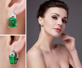 2.7ct Stud Earrings Green Emerald Cut Geometric Design 14k White Gold Finish