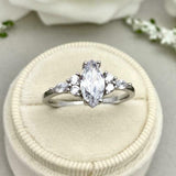 1.4ct Engagement Ring Marquise Cut Diamond Solitaire Petite 14k WhiteGold Finish