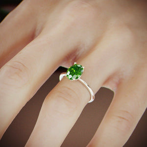 1Ct Oval Cut Green Peridot Solitaire Engagement Ring Women 18K White Gold Finish