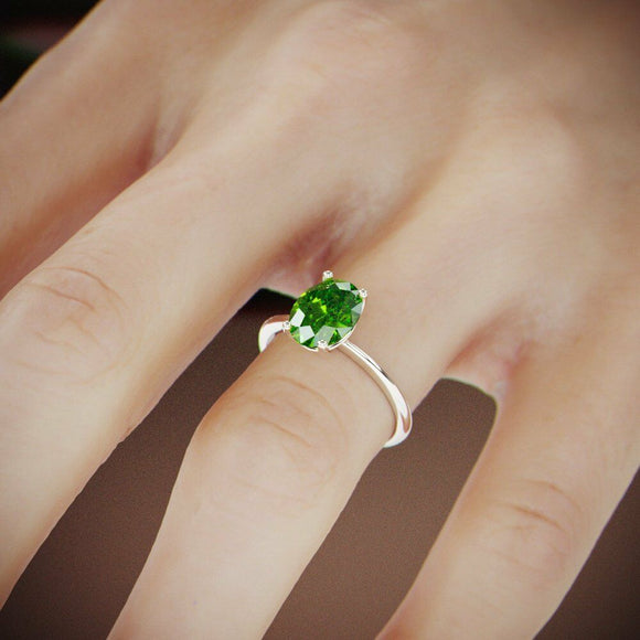 1Ct Oval Cut Green Peridot Solitaire Engagement Ring Women 18K White Gold Finish