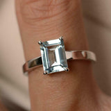 1.5ct Emerald Cut Blue Aquamarine Engagement Ring Solitaire 14k WhiteGold Finish