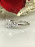 1.4ct Cushion Cut VVS1 Diamond Three Stone Engagement Ring 14k White Gold Finish