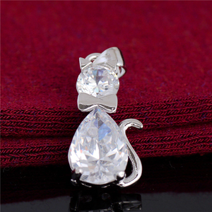 1.5Ct Pear Cut Diamond Kitten Cat Design Pendant 14K White Gold Finish NO CHAIN