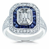 5Ct Emerald Cut Diamond Sapphire Art Deco Engagement Ring 14K White Gold Finish