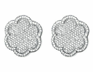 1.5ct Round Cut VVS1D Diamond Flower Cluster Stud Earrings 14k White Gold Finish