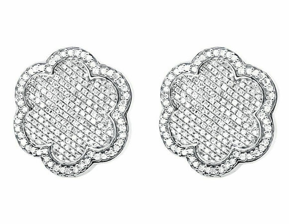 1.5ct Round Cut VVS1D Diamond Flower Cluster Stud Earrings 14k White Gold Finish