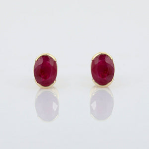 0.9ct Stud Earrings Oval Cut Pink Ruby Solitaire Design 14k Yellow Gold Finish