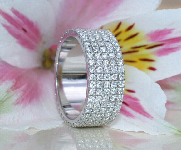 5Ct Round Cut Diamond Flat Wide Full Eternity Wedding Band 14K White Gold Finish