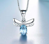 2ct Blue Topaz Pendant Oval Cut Butterfly Moth 14k White Gold Finish NO CHAIN