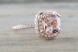 2ct Cushion Cut Peach Morganite Double Halo Engagement Ring 18k Rose Gold Finish