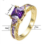 3Ct Princess Cut Amethyst Accent Solitaire Engagement Ring 14K Yellow Gold Over