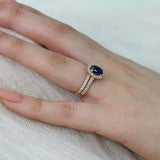 2.5ct Oval Cut Blue Sapphire Engagement Ring Halo Bridal Set 14k YellowGold Over