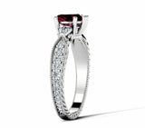 1.5ct Heart Cut Red Garnet Milgrain Trilogy Solitaire Ring 14k White Gold Finish