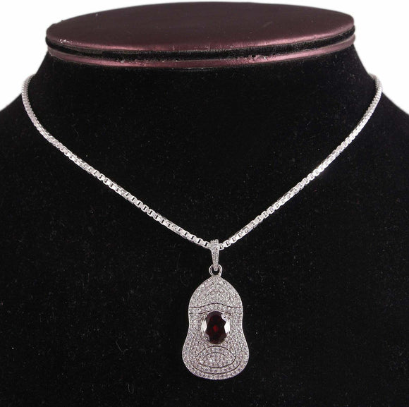 5ct Red Garnet Pendant Oval Cut Cocktail 14k White Gold Finish NO CHAIN