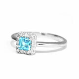 1.2ct Princess Blue Aquamarine Diamond Halo Engagement Ring 14k White Gold Over